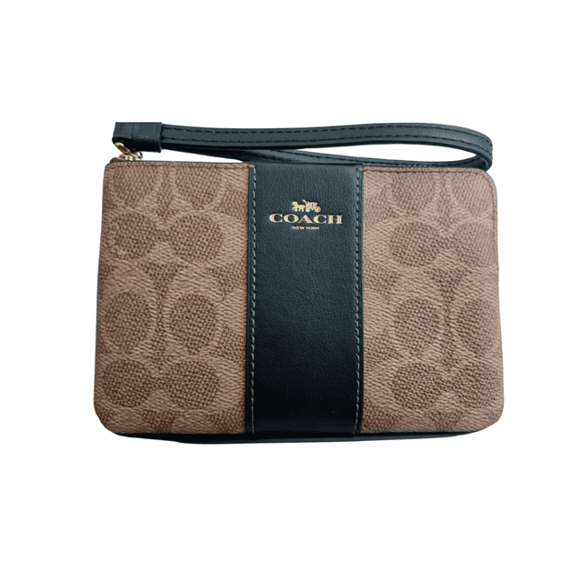 COACH Corner Zip Wristlet In Signature Canvas With Stripe