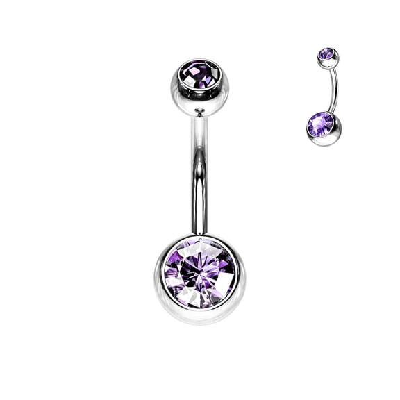 Satix 11mm Curved Barbell 14G Belly Button Ring Belly Bar Tanzanite Cubic Zirconia Navel Rings 7/16 Inch