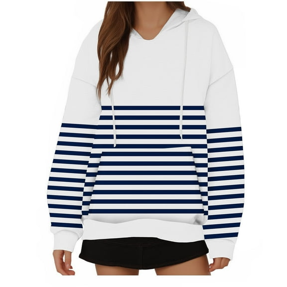 SHTXOZHI Womens Fall Hoodies Color Block Drawstring Pullover Sweatshirts with Pockets Long Sleeve Fall Shirts