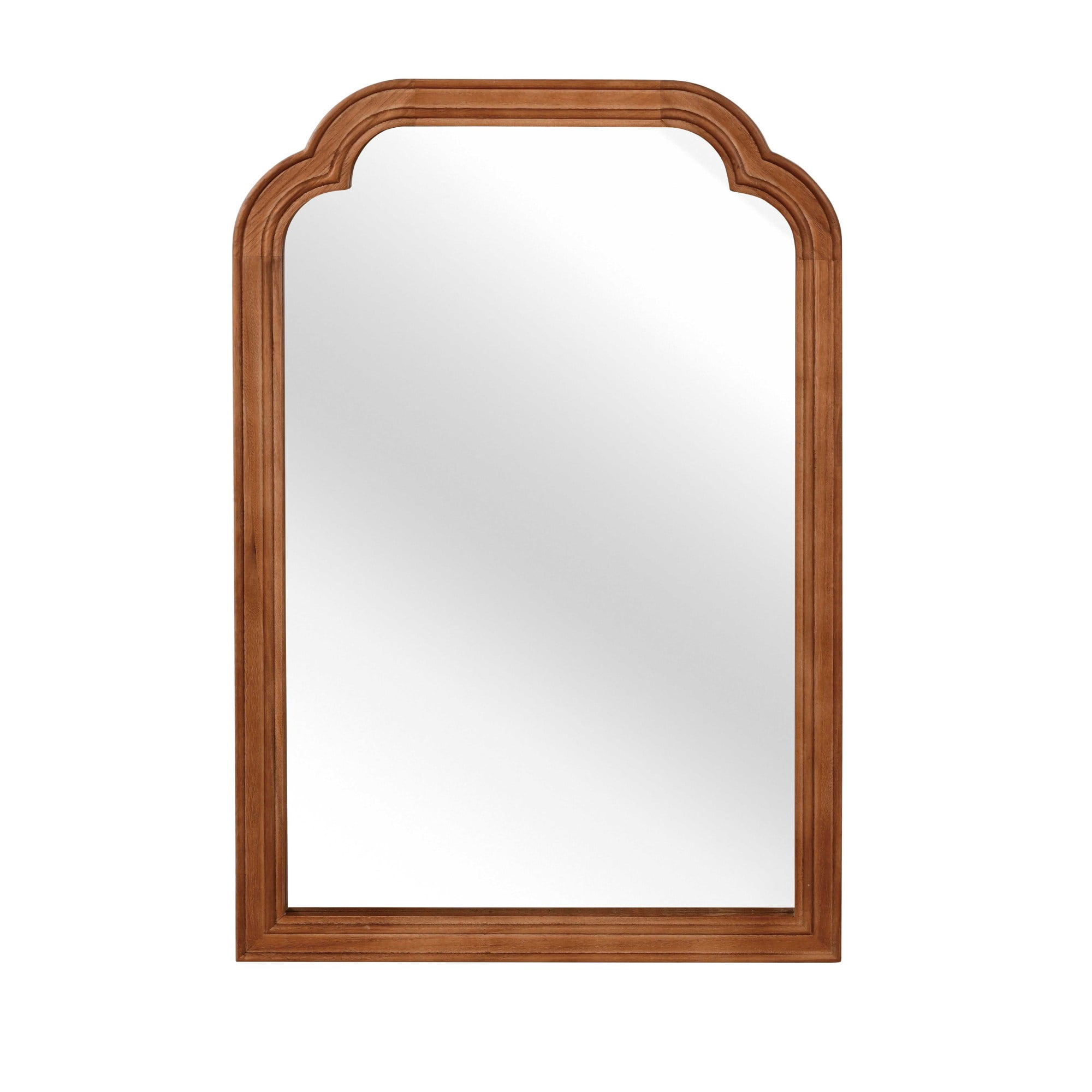Leumius 20"x 30" Rounded Corner Mirror, Solid Wood Frame Decorative Mirror for Bedroom Bathroom Living Room Entryway Brown