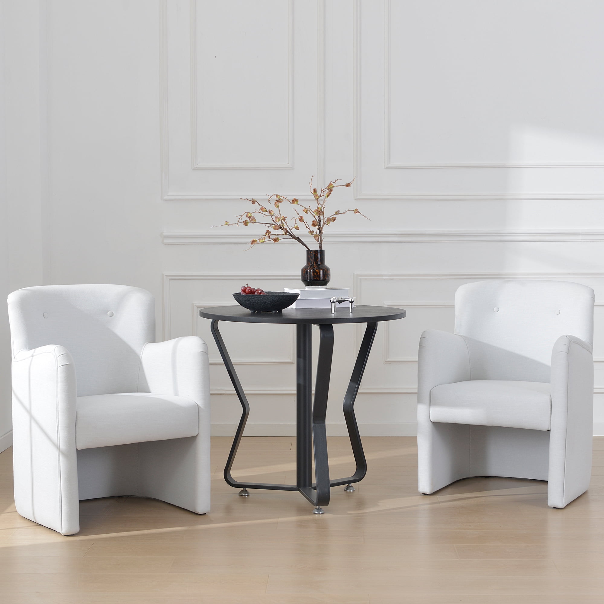 24" Wide Modern Dining Chair Performance Fabric Upholstered Dining Armchair for Kitchen Dining Room Living Room (Ivory)