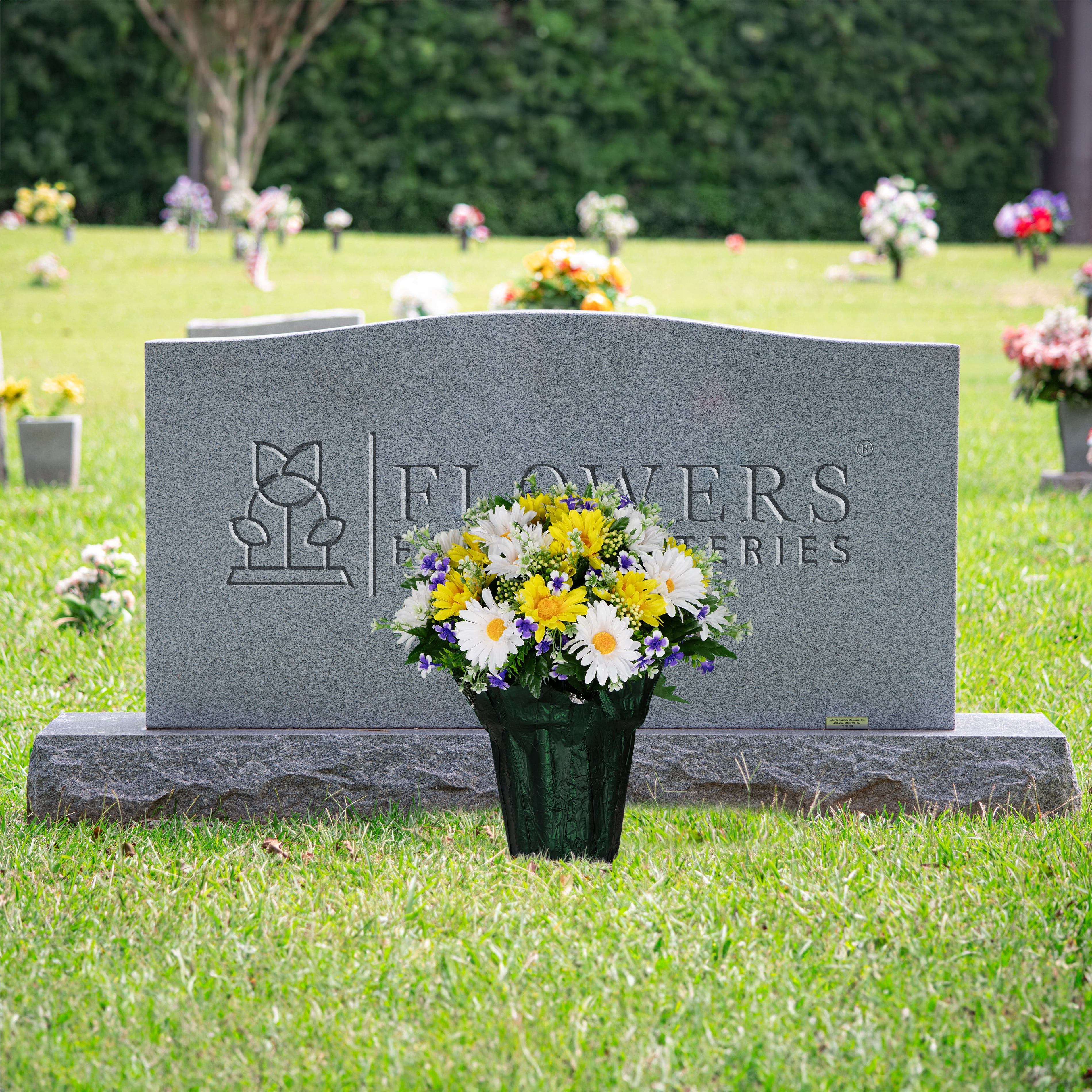 Sympathy Silks Artificial Flowers White and Yellow Daisies Weighted Flower Pot
