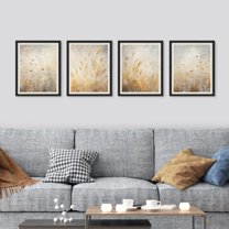 PixonSign Framed Wall Art Ears of Golden Wheat Close up Prints, Set of 4 Nature Wildernes Paintings, Farmhouse Rustic Wall Décor, Plants Adhesive Canvas Poster for Home Decor - 11"x14" Black