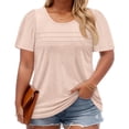 thumbnail image 5 of Solid Color Plus Size Women Short Sleeve Crew Neck Casual Pleated Tee Shirt, 5 of 6