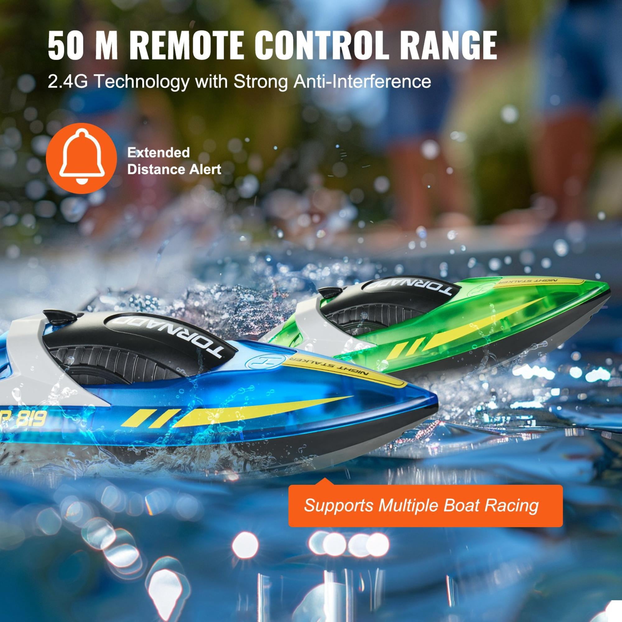 2 Pcs RC Racing Boats, 2.4GHz 12km/h Remote Control Boats with LED Light, Waterproof for Pools & Lakes