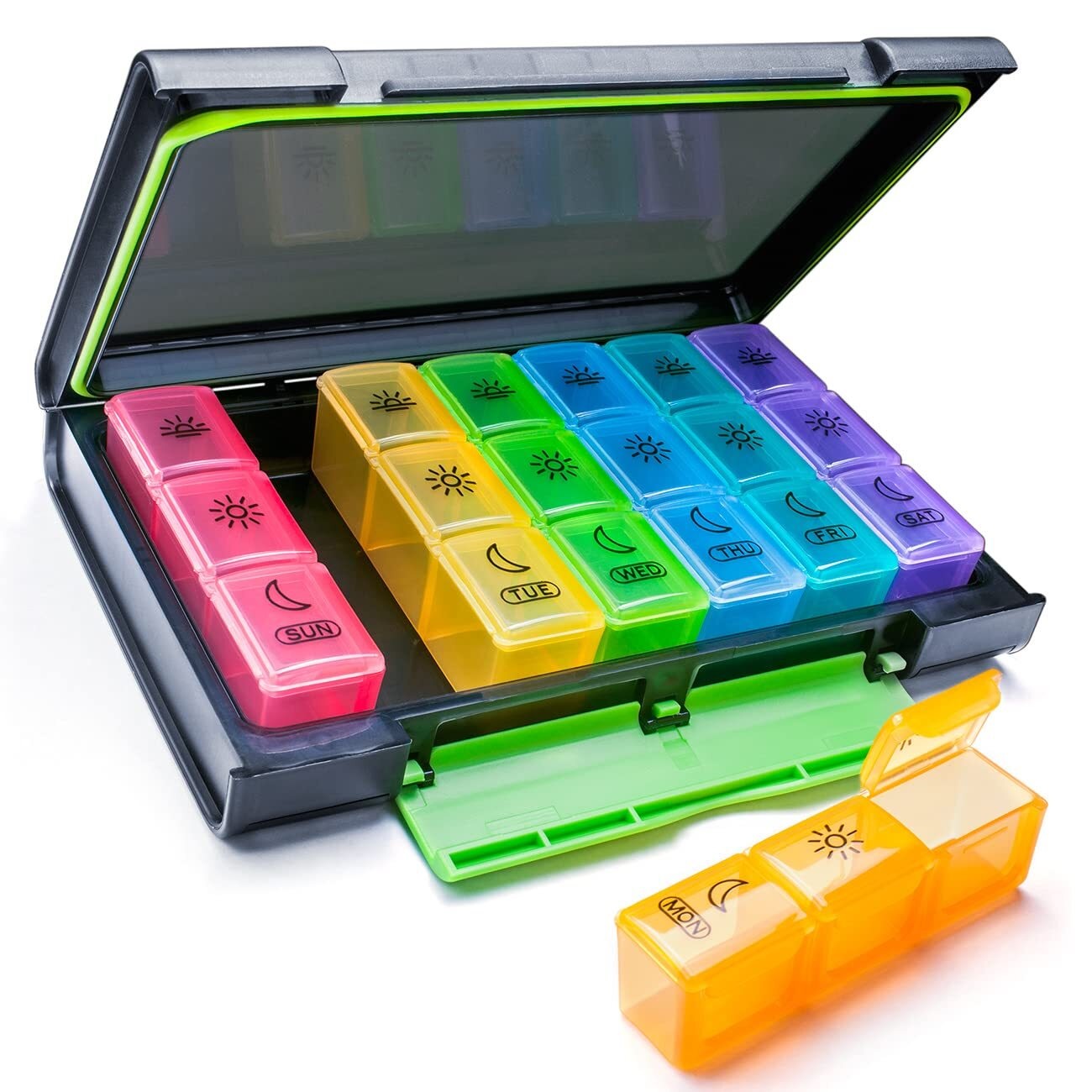 WANGQI Weekly Pill Organizer, 7 Day Pill Box Portable for Travel with Moisture-Proof Design Pill case to Pills/Vitamin/Fish Oil/Supplements