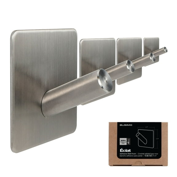 BLISIMO Heavy Duty Anti-Rust Adhesive Wall Hooks. Damage Free Removable 4PK