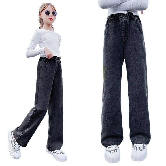 Kids Girls Baggy Jeans Denim Elastic Wasit Wide Leg Pants Trousers Teen Clothing Cute Clothes 5-6 Years Girls Fashion