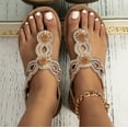 thumbnail image 3 of CAICJ98 Wedge Sandals for Women Sandals Women Dressy Summer Flat Gladiator Sandals Bohemian Beaded Rhinestone Casual Summer Cute Comfortable Thong Flip Flops,Rose Gold, 3 of 5