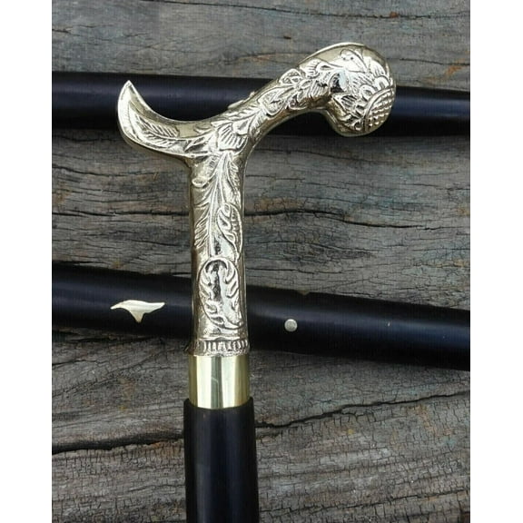 Antique Wooden Walking Stick Men's Brass Handle Vintage Walking Cane Designer