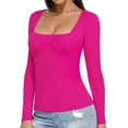 thumbnail image 2 of Womens Short Sleeve Long Sleeve Square Neck T Shirts Tops Tees, 2 of 3