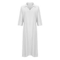 thumbnail image 4 of IROINNID Discount Long Sleeve Dress for Women Fall Dress Full-Length Shift Dress Summer Loose Turn-down Collar Slit Solid Long Sleeve Long Dresses,White, 4 of 6