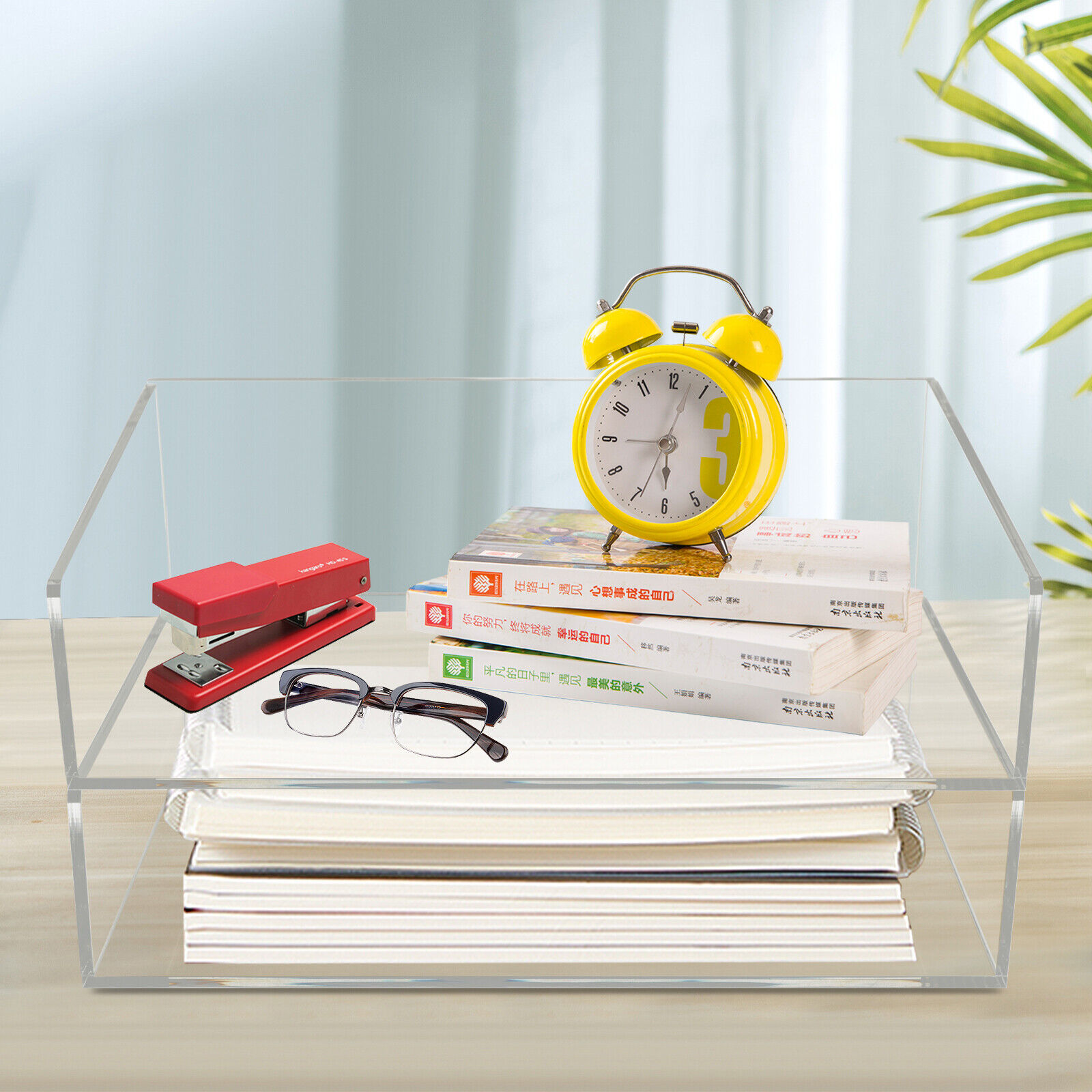 Oukaning 2Tier Clear Acrylic Paper File Organizer Tray Desk Home