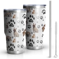 30oz Bulldog Dog and Footprints Tumblers Stainless Steel Tumbler with Lid and Straw,Vacuum Insulated Double Wall Travel Tumbler Cups Mug with Cleaning Brush for Coffee,Tea