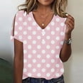 thumbnail image 2 of fartey Casual Shirts for Women Button Polka Dot Print Loose Fit Tshirts Summer V Neck Hollow out Short Sleeve Vacation Blouse, 2 of 5