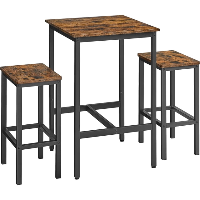 Juego de mesa de bar VASAGLE Rustic Brown con 2 sillas de 60 x 60 x 90 cm