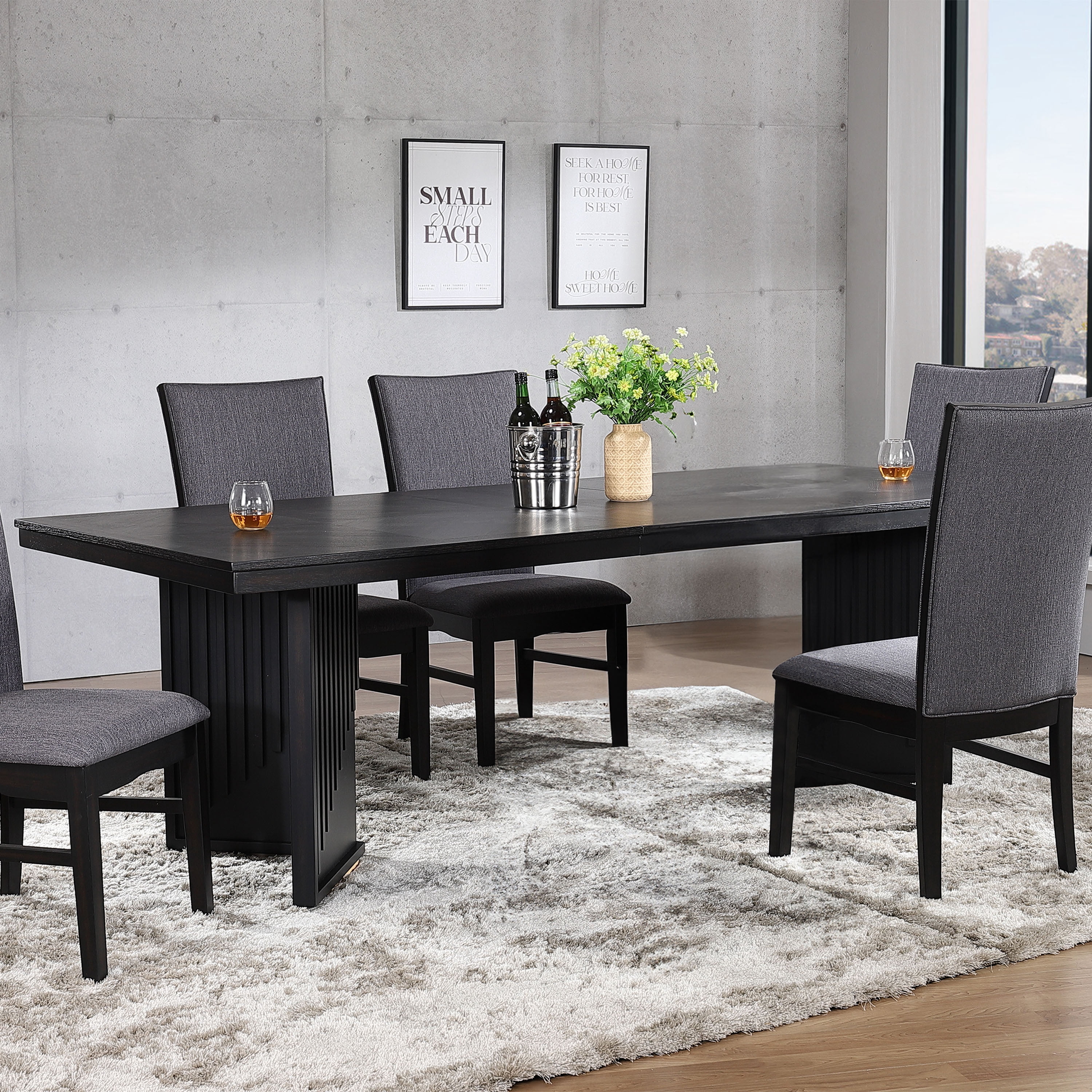 Furniture of America Bramble Extendable Solid Wood 95-inch Dining Table, Black