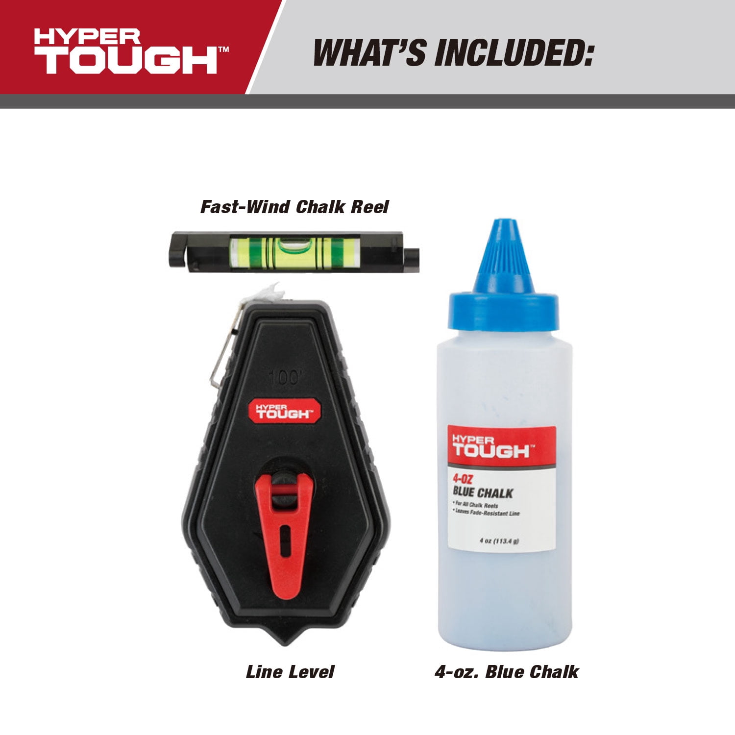 Hyper Tough 8 ounce Blue Chalk Line and 100-foot Reel Set