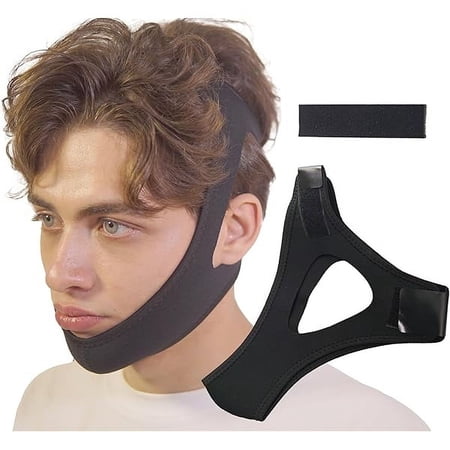 YJJSKEJI Anti Snoring Chin Strap, Chin Strap for Sleeping, Premium Airflow Jaw Strap, Stop Snoring Chin Strap, Snoring Solution for Men and Women, Breathable Chin Strap with Adjustable Velcro (Black)