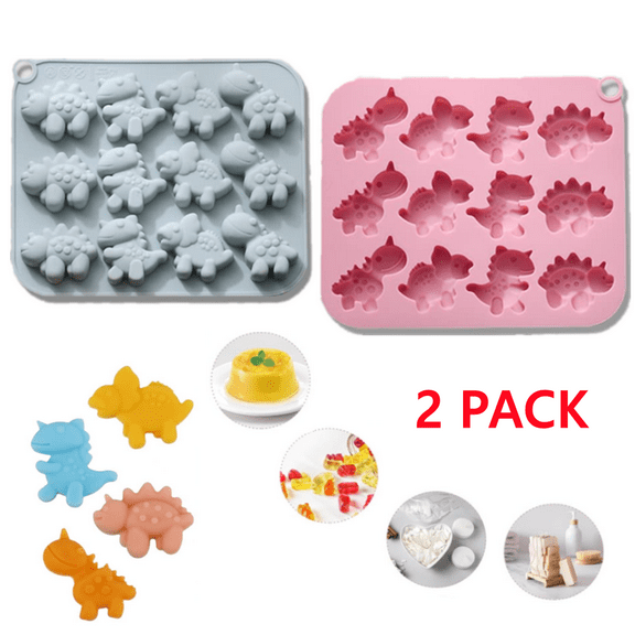 2 Pack Cute Dinosaur Silicone Molds 12 Cavity 3D Dinosaur Themed Baking Mould Tray DIY Baking Tool for Chocolate Cake Dessert Candy Mousse Pastry Handmade Soap Cupcake Topper