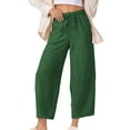 thumbnail image 2 of Htigea Women Summer Capri Pants Trousers Pants Drawstring Waist Wide Leg Casual Loose Fit Dressy Pants Sale Green 2XL, 2 of 7