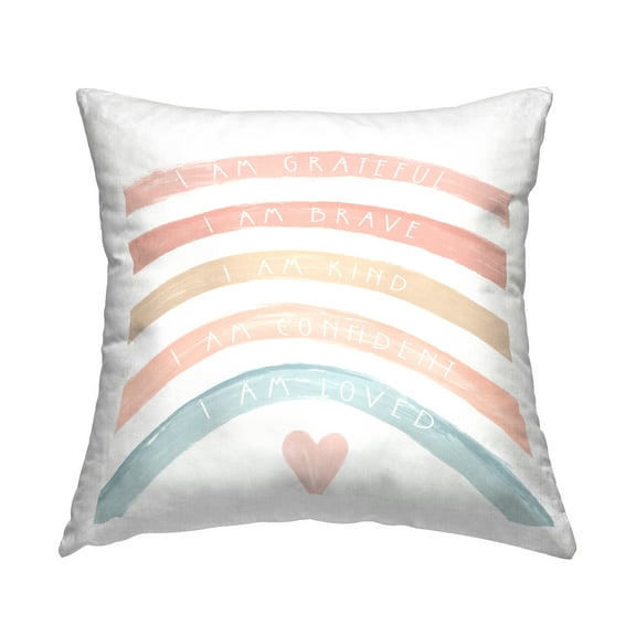 Stupell Industries I Am Loved Self Confidence Pastel Rainbow Design by Daphne Polselli Throw Pillow