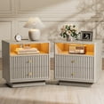thumbnail image 2 of PAPROOS 22.8'' Fluted Nightstand Set of 2, Large 2 Drawers Bedside Table with Charging Station and LED Light, Curved Corner Design Storage Night Stand End Table for Bedroom, Living Room, Beige Gray, 2 of 7