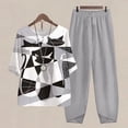 thumbnail image 6 of QUYUON 2 Piece Outfits for Women Plus Size Summer Outfits Elastic Waist Lounge Long Pants Short Sleeve Crew Neck Tops Casual Wide Leg Pants Two Piece Set Loungewear D-Gray S, 6 of 6