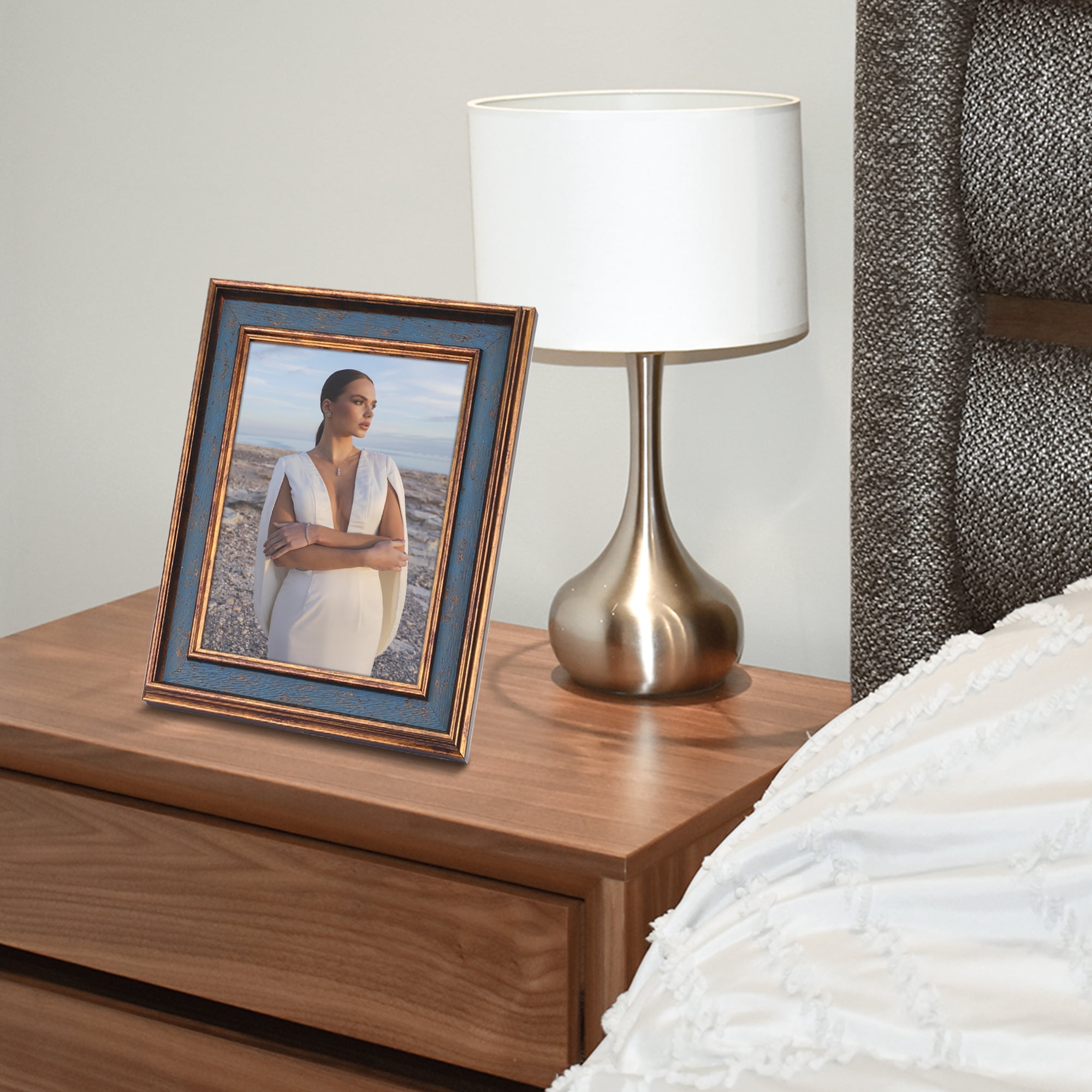Unique Bargains Retro Picture Frame for Tabletop Display Wall Hanging Blue and Brown 3.5x5