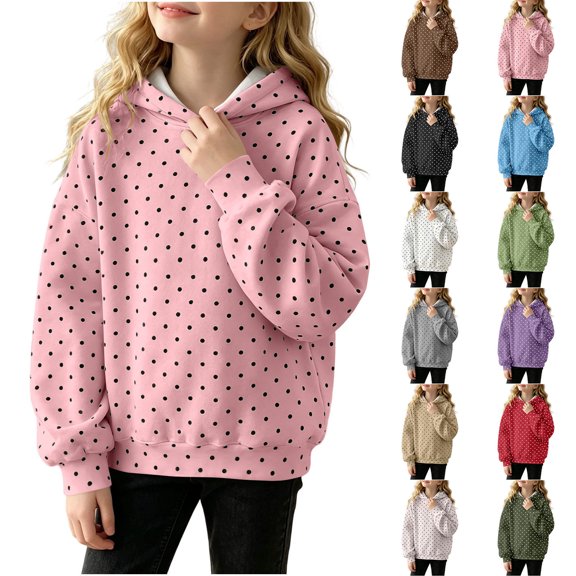 Girls Polka Dot Hooded Sweatshirt Oversized Long Sleeve Pullover Top Drop Shoulder Loose Fit Fall Winter Casual Tops for Teens