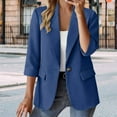thumbnail image 2 of Yigetop Blazers for Women Business Casual, Ladies' Button Down Solid Color Cardigan Small Suit with Pockets and Three Quarter Sleeves 3/4 Sleeve Blazer for Women Blue L, 2 of 5