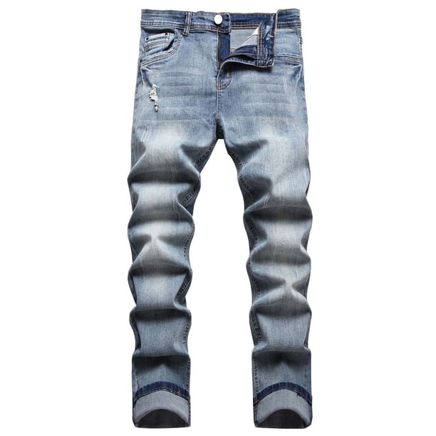 Pantalones vaqueros rectos de algodón con agujeros rasgados para hombre, pantalones casuales, pantalones vaqueros largos, pantalones para hombre