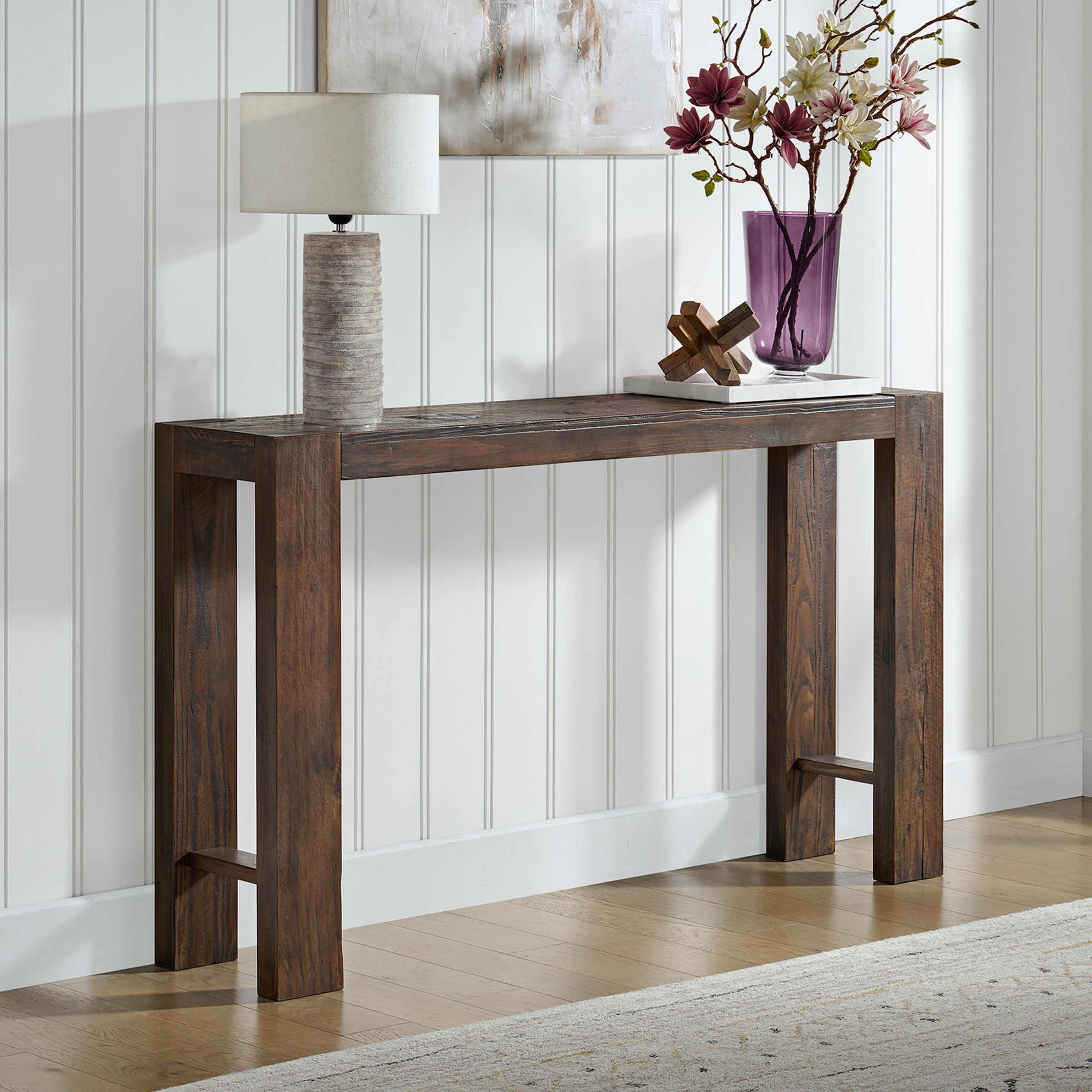 Alaterre Furniture Classic Solid Wood Console Table - 56in Modern Farmhouse Entryway Table, Brown
