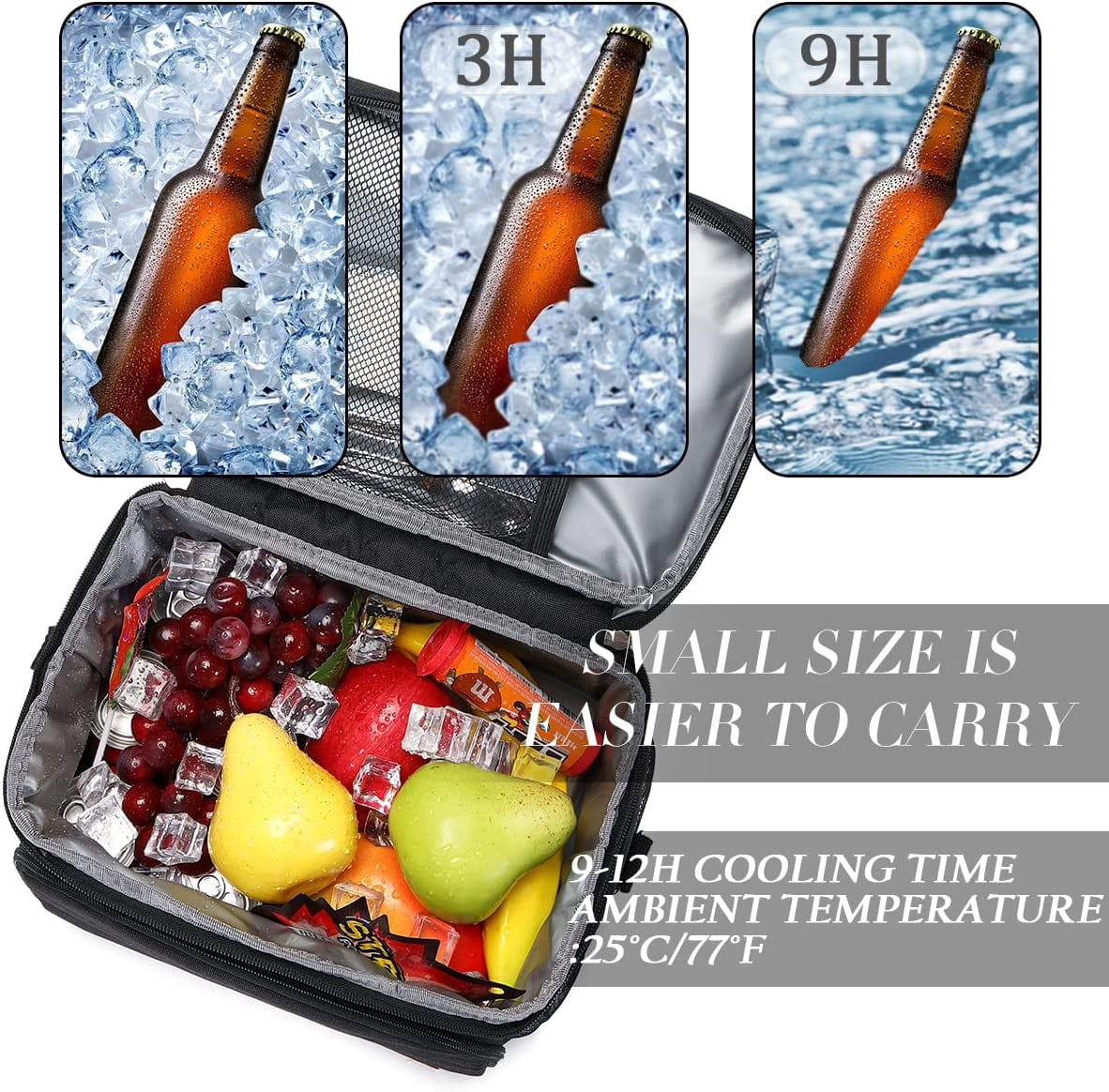 TuErcao Insulated Lunch Bag for Men Women Adult Lunch Box for Men Work Leakproof Soft Cooler for Picnic Travel Road Trips Lunch Tote Bag, Black