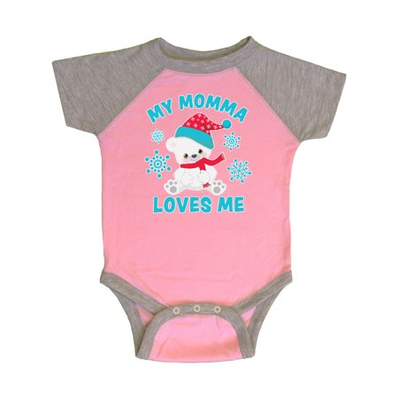 

Inktastic Polar Bear My Momma Loves Me in Santa Hat with Snowflakes Gift Baby Boy or Baby Girl Bodysuit