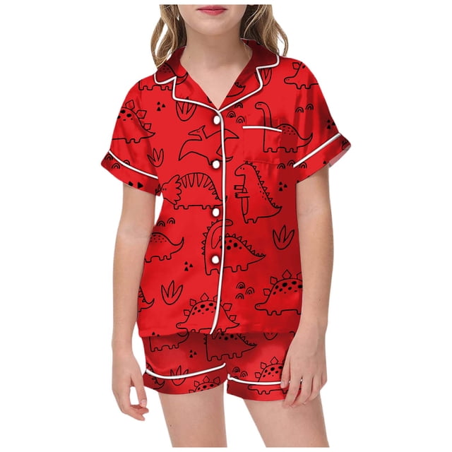 Sunnyoo Big Girls DIY Hand Painted Pajamas Cute Cartoon Dinosaur Print Coloring Homewear