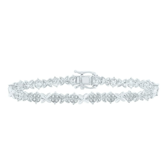 Sterling Silver Diamond Women's 6.75mm Cluster XO Tennis Bracelet 1/3 CT | 7"