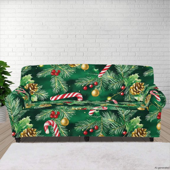 Kuiaobaty Christmas Candy Print Stretch Sofa Slipcover for 3 Cushion Couch Soft Elastic Bottom Furniture Protector Holiday Home Decor fits 74.8-90.6 Inch Couch