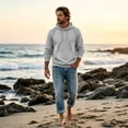 thumbnail image 4 of Domuza Hoodie for Mens Classic Solid Color Long Sleeve Hoodies Casual Drawstring Lightweight Thin Fleece Hoodie Pullover with Pocket, 4 of 7