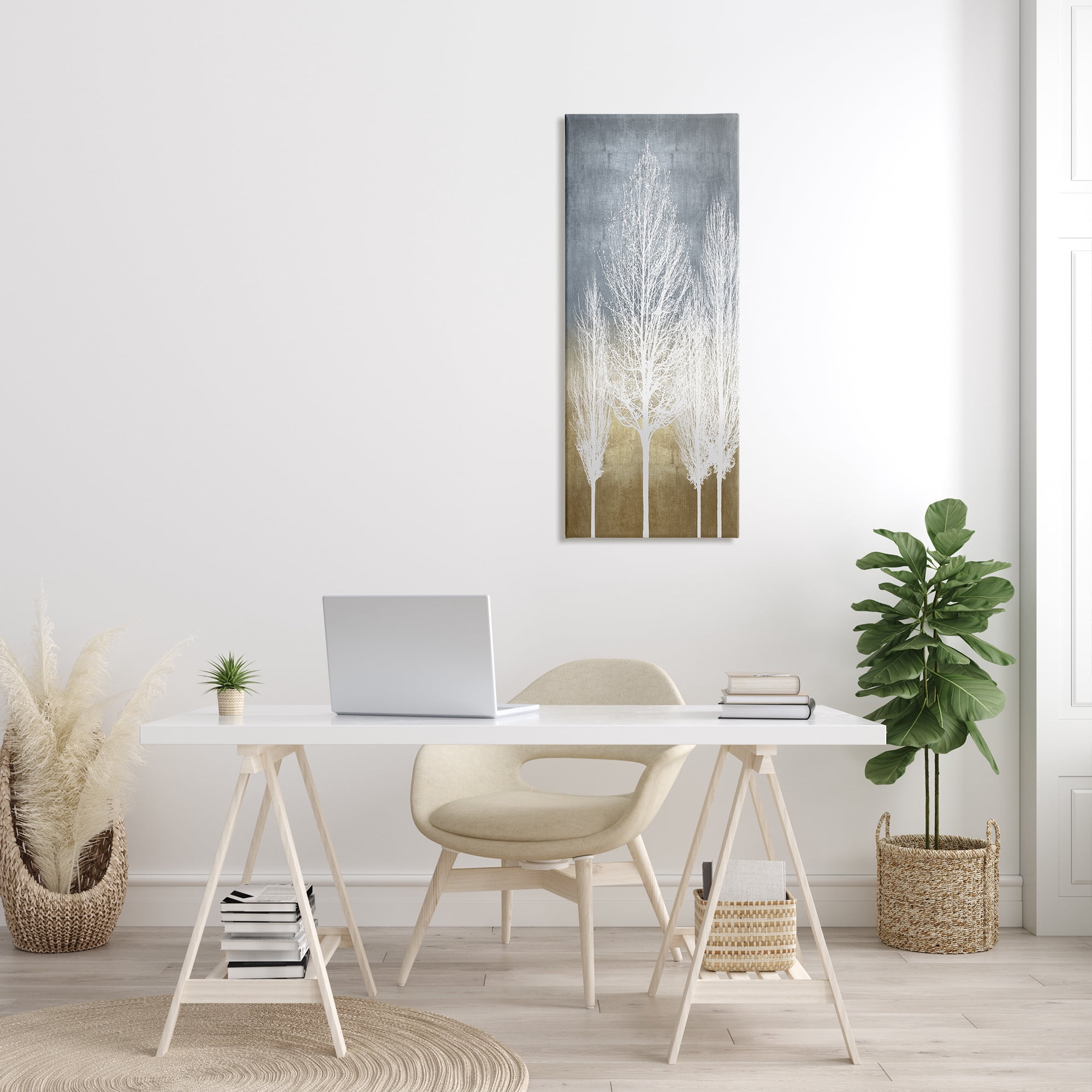 Stupell Industries Tall Tree Silhouettes Abstract White Forest over Pattern, 17 x 40, Designed by Kate Bennett