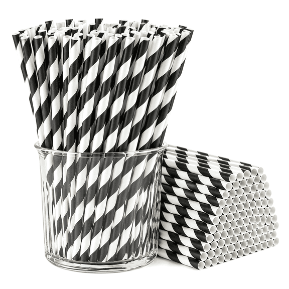 ACDANC 100 Pack Black and White Striped Paper Straws19.7cm Disposable Straws for Halloween,Birthday Party,Wedding,Gothic Theme,New Year Decorations Checkered Straws