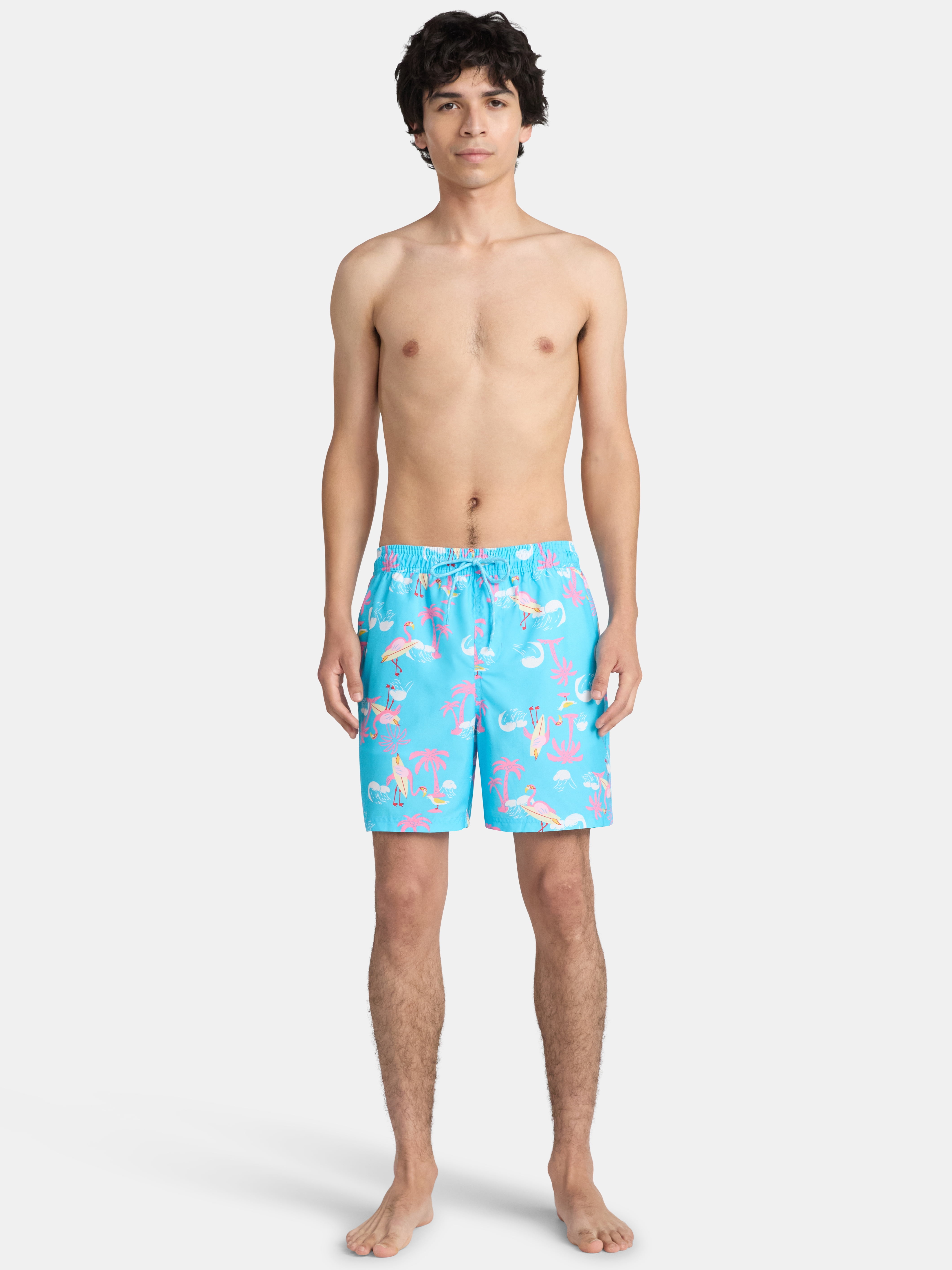 No Boundaries Elastic Waist Swim Shorts, 6" Inseam, Men's & Big Men's