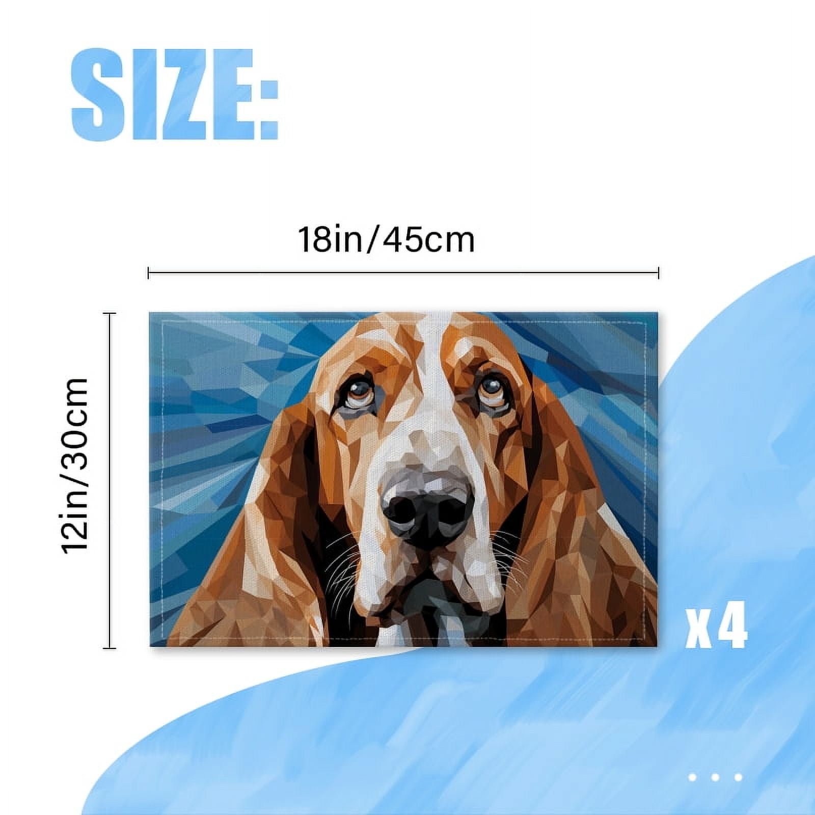 BaHomeck placemats Set of 4 Cute Basset Hound Dog Portrait In The Style Of Modern Digital Art Cotton Linen rectangle Placemats for Kitchen Dining Table Indoor,Outdoor,18*12inch