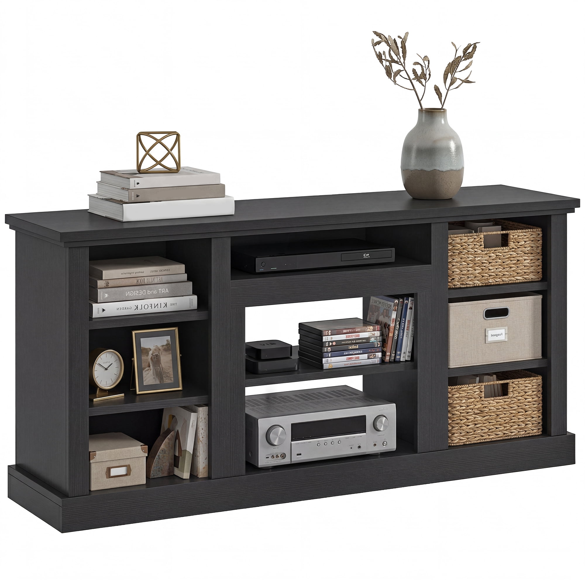 Uforic 70"W Farmhouse TV Stand, Adjustable Shelf Entertainment Center for 75/80 Inch TVs, Black