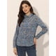 thumbnail image 3 of Camisa floral Allegra K con Botones Y Cuello en punta Gris Azul L, 3 of 6