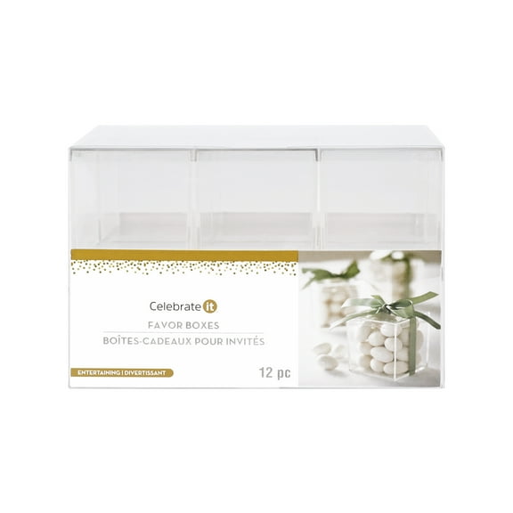 Clear Favor Boxes - 12ct by Celebrate It – 2.17" Food-Safe Plastic Gift Boxes for Candy - Weddings - Baby Showers - Birthdays & Party Favors