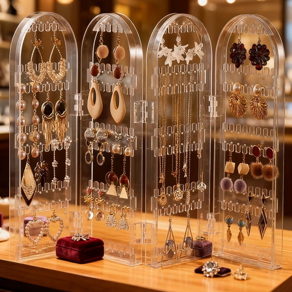 Acrylic Earrings Holder Organizer, 240 Holes 5 Tiers Stud Organizer 4 Doors Foldable Clear Necklaces Display Stand Jewelry Display