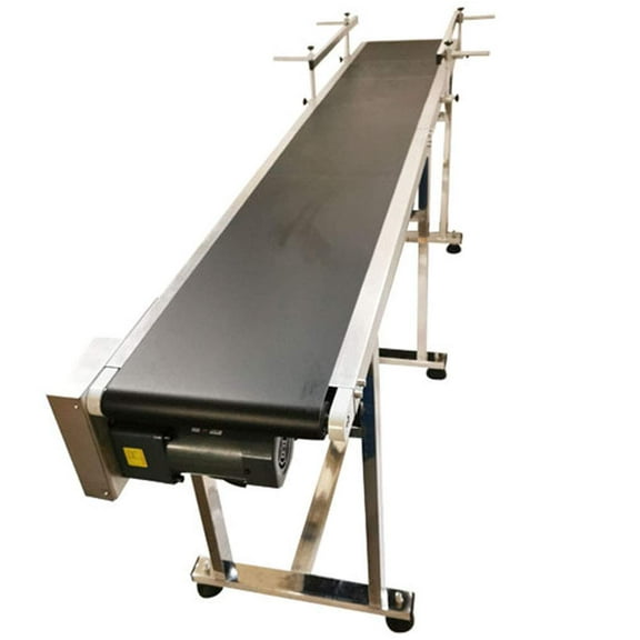 EQCOTWEA 82.6*11.8" PVC Belt Conveyor Industrial Transport with Double Guardrails Black Stainless Steel