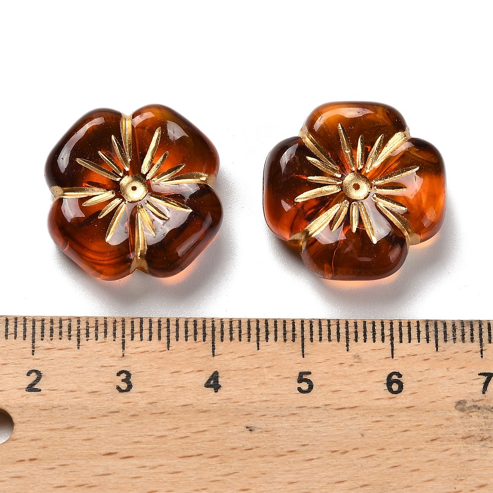 500 g Transparent Acrylic Beads Flower Golden Metal Enlaced Camel 19.5x19.5x7mm Hole: 1.8mm 230pcs/500g