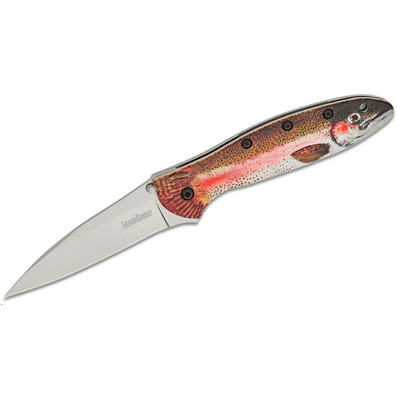 Kershaw Leek Assisted Open Liner Lock Drop Point Blade EDC Folding Pocket Knife -Trout/Silver
